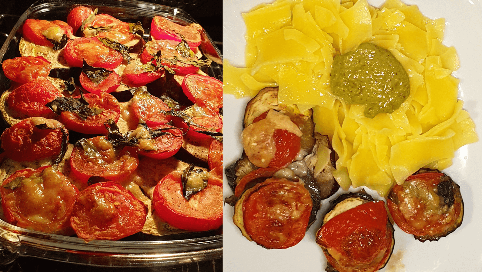Auberginen-Tomaten-Auflauf mit Bandnudeln & Pesto Auberginen-Tomaten-Auflauf mit Bandnudeln & Pesto